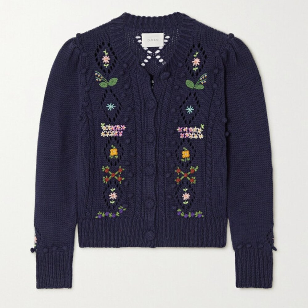 Dôen Forget Me Not Cardigan Sweater in Dark Blue/Navy Size L